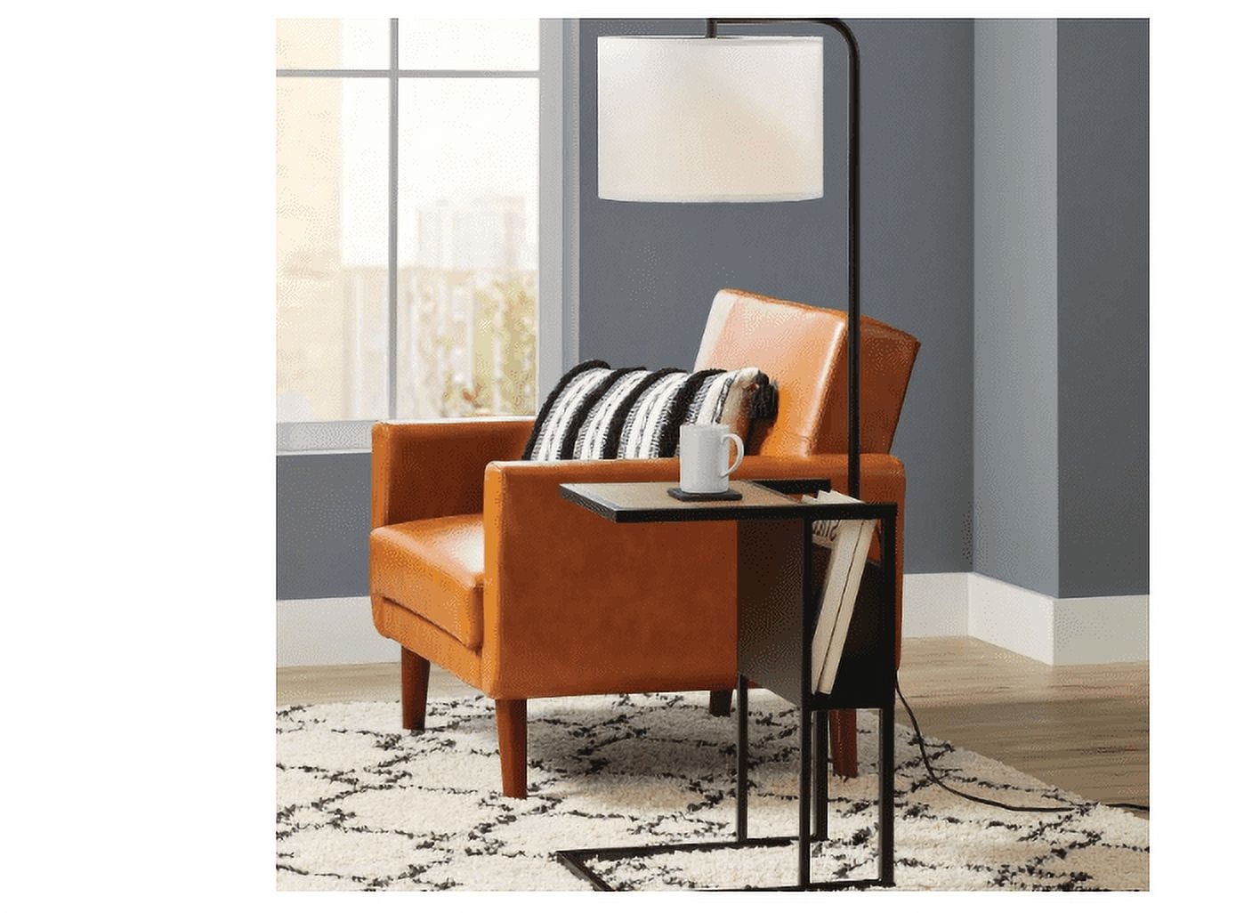 Better Homes & Gardens 54"  Matte Black Metal Floor Lamp with Faux Wood Table and Magazine Rack