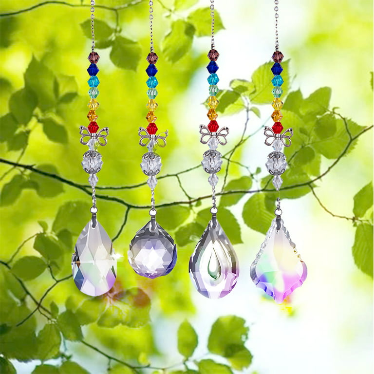 Crystal Suncatchers, Hanging Crystals Ornament Sun Catcher with Chain, 4  Packs Glass Beads Ball Prisms Pendant Rainbow Maker for Window Home Office  Garden Decoration 