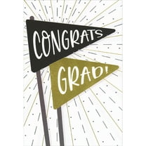 Pictura Congrats Grad: Black and Gold Foil Pennant Flags and Foil Line Starbursts Congratulations Graduation Card