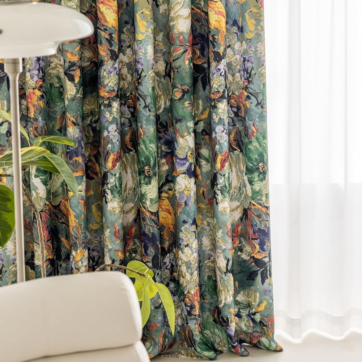 Floral Curtains for Bedroom Pattern Dark Green Vintage Painting Flower Blackout Window Drapes Room Darkening for Living Room 84 inches Long 2 Panels