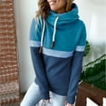 thumbnail image 2 of Likimi hoodies For Women Drawstring Long Sleeve hooded Sweatshirt High Neck Color Block Autumn Winter Soft Comfortable Pullover Blue Size L, 2 of 7