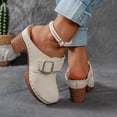 thumbnail image 4 of Rokment Buckles Platform High Heels Clogs Mules Sandals for Women Ladies 2026 Fashion Casual Leather Closed Toe Chunky Block Pumps Dress Slip on Slides Summer Shoes Beige Size 6, 4 of 6