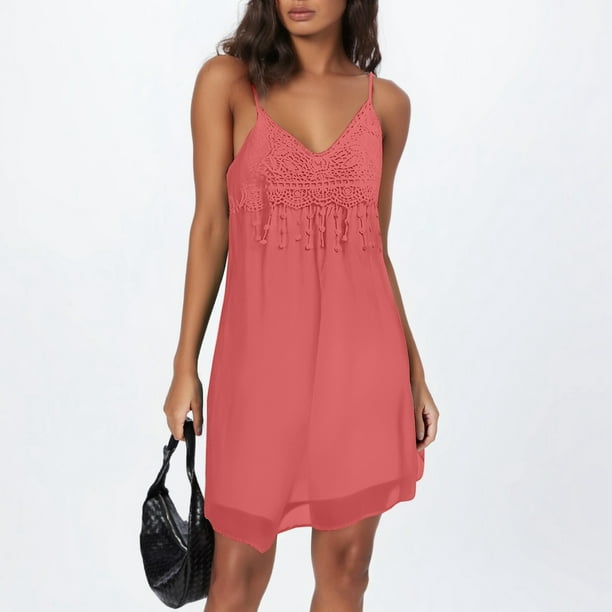 WILLBEST Vestido De Verano Para Mujer Vestido Midi Sin Tirantes Con Encaje Belleza De Color Sólido Para Mujer