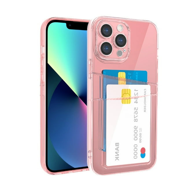 Dual Wallet Phone Case for iPhone XR,Clear Shockproof Dual Card Slot Phone Case,Slim Fit Protective Soft TPU Cover with Dual Card Holder for Apple iphone 12,Pink