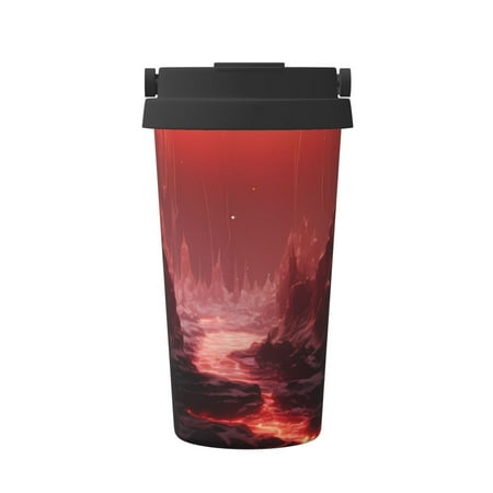 

Fuzoiu Red Moon Lava Print Stainless Steel Travel Mug Vacuum Insulated Coffee Travel Mug Reusable Coffee Cup for Hot and Cold