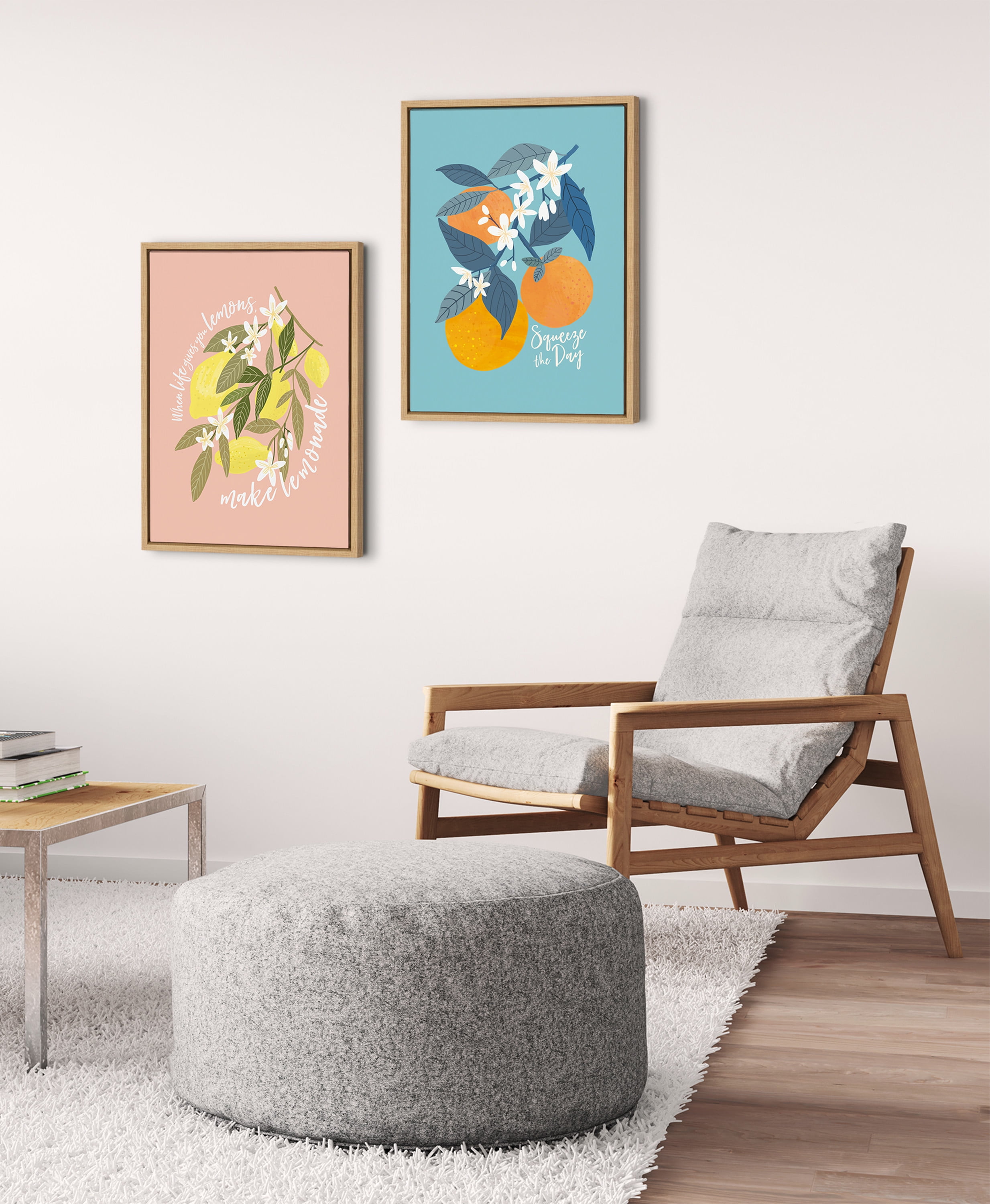 Kate and Laurel Sylvie 561 Lemons Framed Canvas Wall Art by Mia Charro, 18x24 Natural, Inspirational Fruit Art for Wall