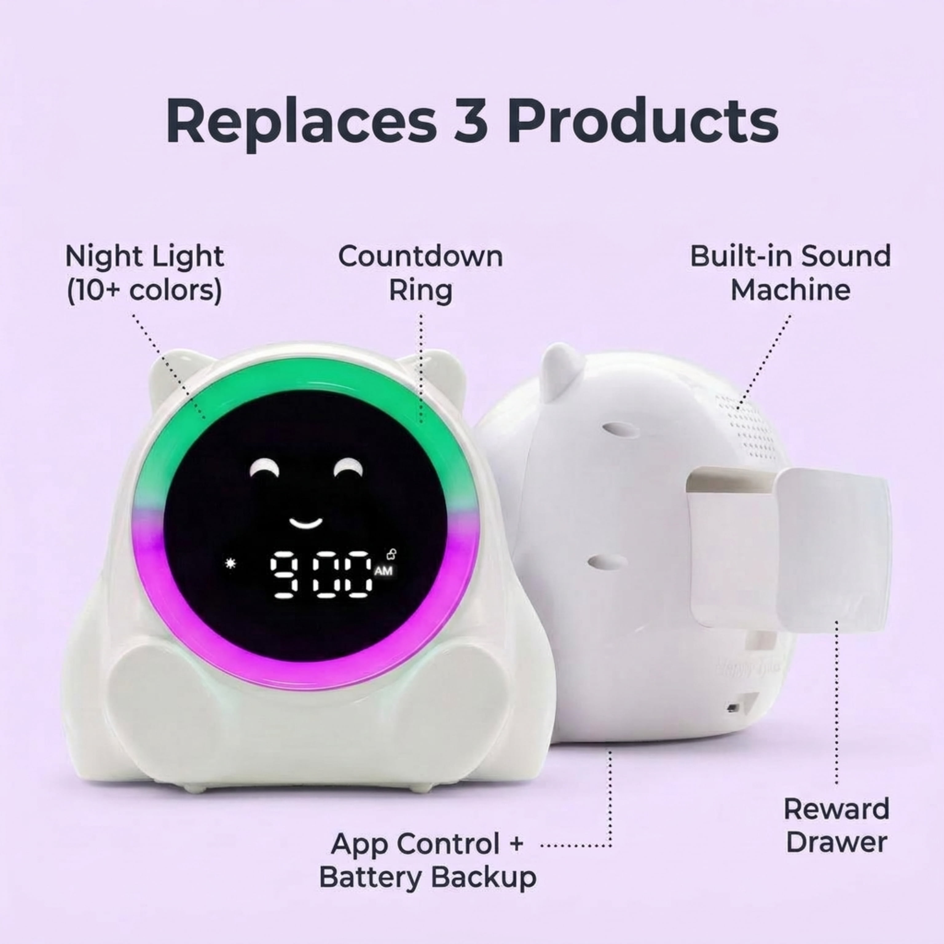 Pali Kids Sleep Training Clock with Color-Coded Wake Light, Countdown Timer & Reward Drawer, Ages 2–7
