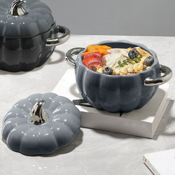 Tazón de Sopa de Cerámica de 1800 Ml con Tapa, Forma de Calabaza, para Uso Doméstico, Tazón Grande de Fideos de Doble Espiga.