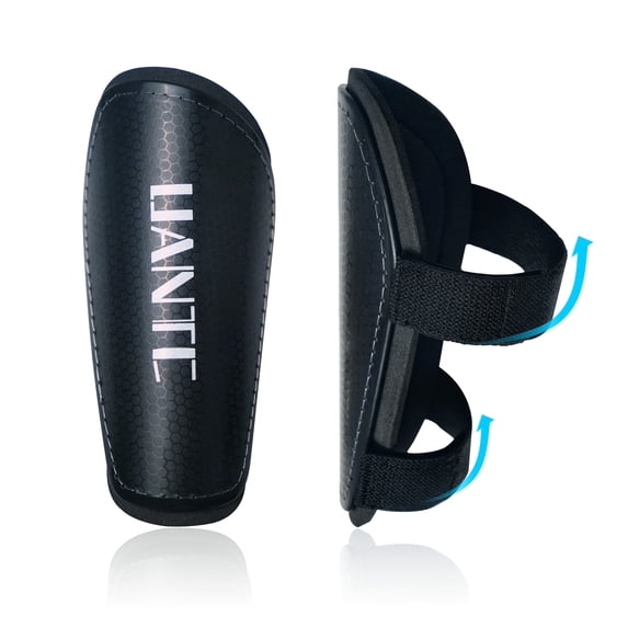 Uantc Soccer Shin Guards - Shin Guards with Adjustable Straps for Kids/Adults - Shin Pads Reduce Shocks and Injuries - Soccer Shin Guards for Soccer Boys/Girls/Men/Women Black L