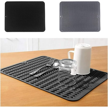 

Draining mat silicone heat-resistant drying mat non-slip 40x30 cm dishwashing mat draining mat pot coasters placemats black
