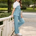 thumbnail image 6 of HBGVBA Girls 2 Piece Outfit Short Sleeve Colorblock Top with Wide Leg Pants Casual Set for 4-13 Years, 6 of 6