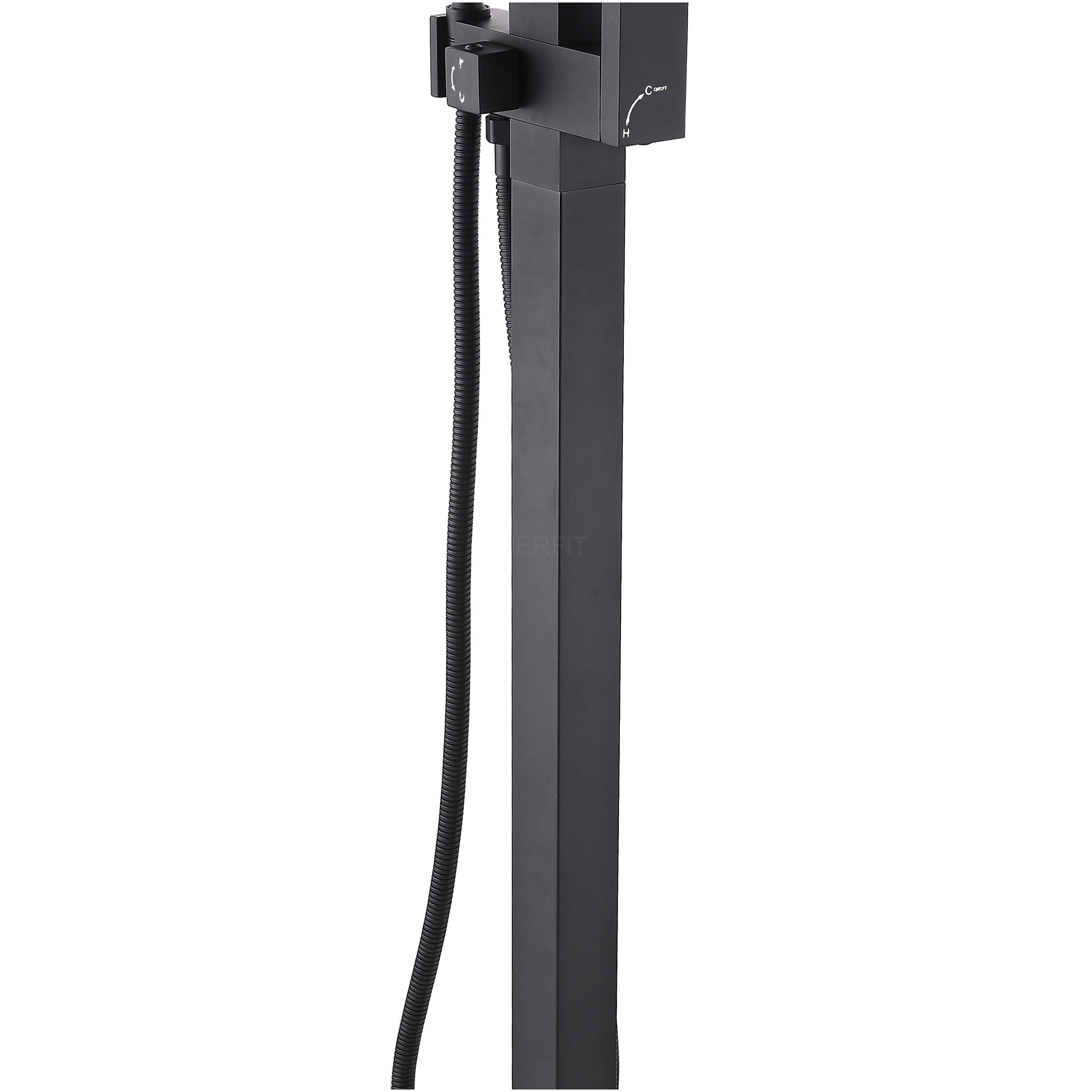 JERFIT Matte Black Freestanding Tub Filler with Hand Shower, 3.9 GPM Modern Bathtub Faucet for Freestanding Tubs, Metal Construction