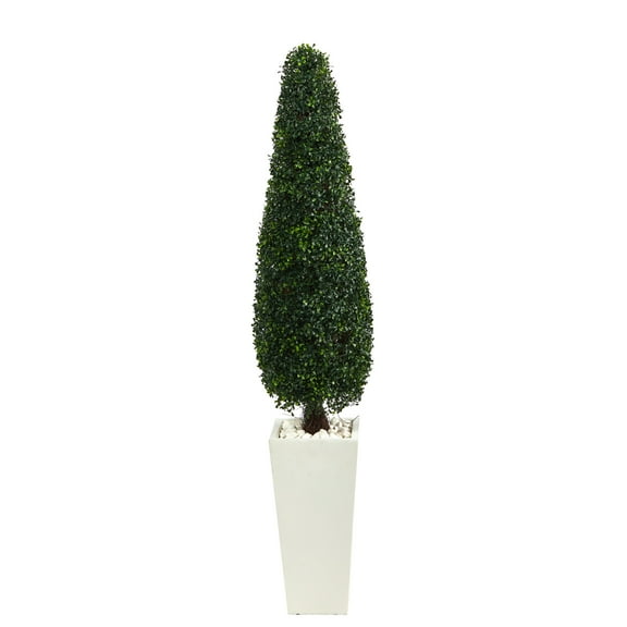 Nearly Natural 63" Boxwood Topiary Tree in Tall White Planter UV Resistant