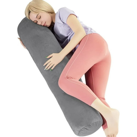 Body Pillow for Adults, Bolster Pillow with Removable Velvet Cover, Long Round Cervical Roll Pillow, 47 x 7.87 Inches, Grey