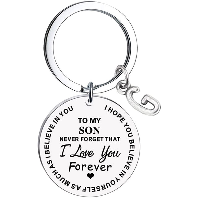 Heliisoer To My Son Message Keychain Stainless Steel Initial Last Name 26 Letter Family Inspirational Keychain Gift
