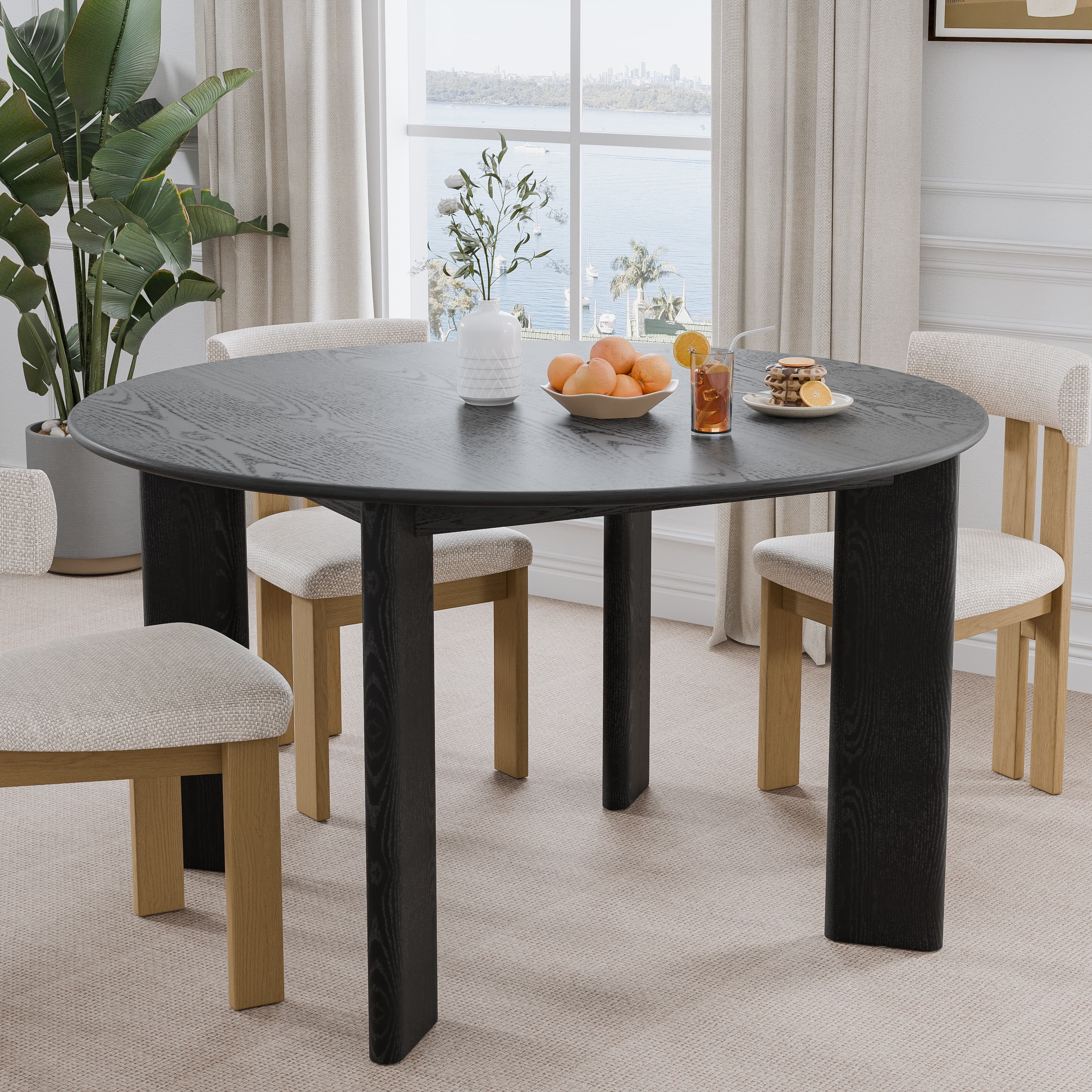 MAYEERTY 52"×52"×30" Black Round Dining Table - Inclined Inner Legs, Stable for Daily Meals