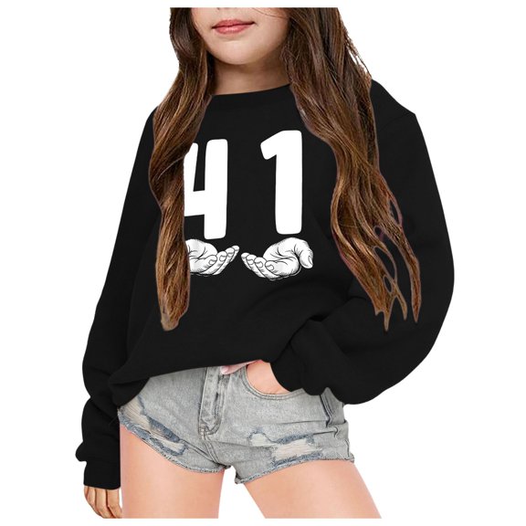 SJLDQY Girl's Sweatshirts Trendy Graphic Relax-fit Pullover Tops Long Sleeve Crew Neck Sweatshirt Size 3-4 Years