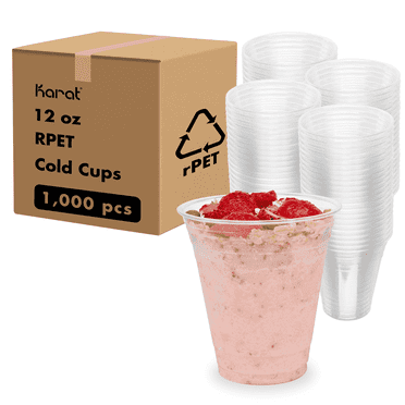 Karat 12 oz Clear Plastic Cups [1,000 pcs], rPET Cold Cups, 98mm