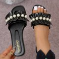 thumbnail image 5 of Ytobaz Slide Sandals for women Ruffle Pearl Faux Leather Slides Open Toe Flat Sandals Dressy Party Wedding Vacation Travel Daily Footwear, 5 of 9