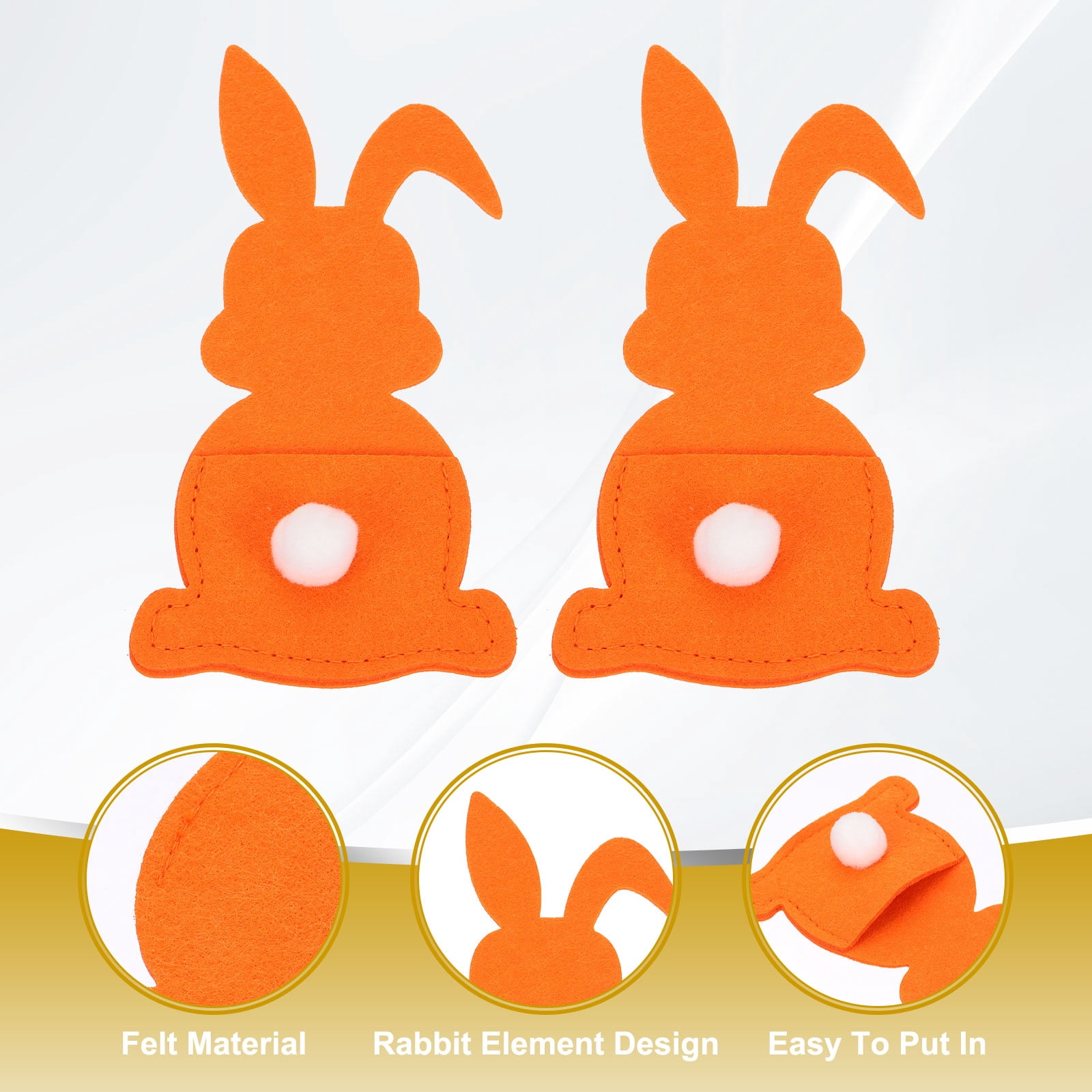 Uxcell 36Pcs Easter Bunny Utensil Cutlery Holder, 5.9x3.2" Felt Easter Cutlery Holders Cutlery Sleeve for Knife Forks Settings Tableware Decoration Wedding Birthday Party, Orange