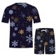 thumbnail image 3 of Conjunto de blusa y pantalones de manga corta con estampado 3D de camiseta de cuello redondo de Navidad informal para hombres Pompotops  oipoqjl35854, 3 of 8