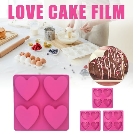 Baofu 4-Hole Heart-Shaped Silicone Mold 3Pcs For Mother's Day Candy Cake Mold Baking