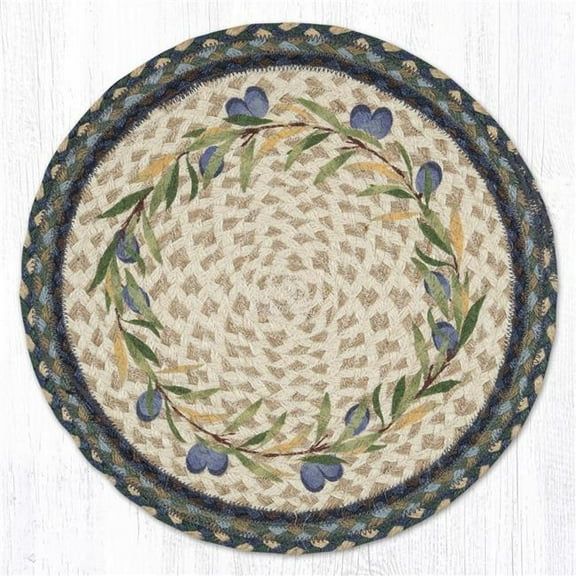 Earth Rug 57-503OB 15 x 15 in. Olive Border Printed Braided Round Placemat, Multi Color