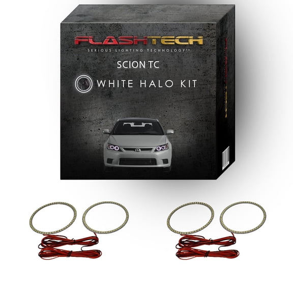 Flashtech White Angel Eye LED Headlight Halo Ring kit for 2011-2013 Scion TC Headlights