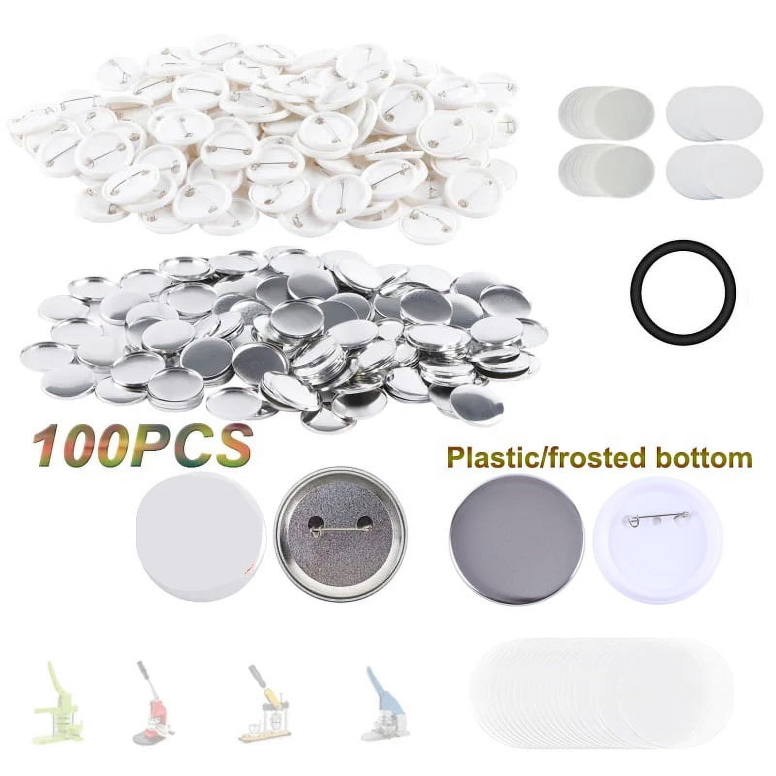 Blank Button Making Supplies 100PCS 25mm Round Badge Parts Plastic/Frosted Pin Badge Kit ,Beginner-Friendly