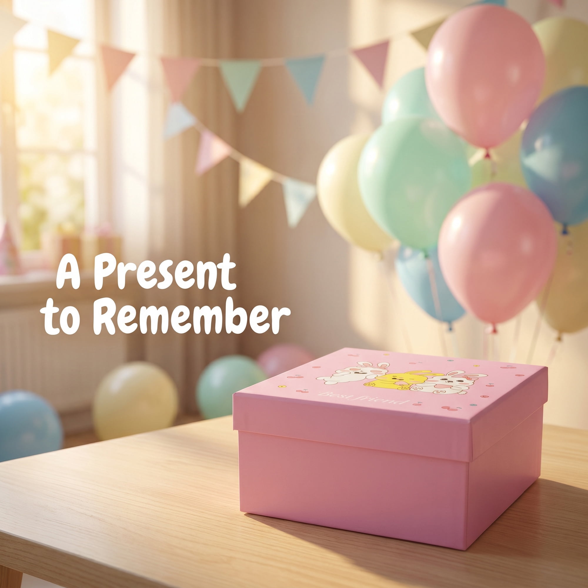Unique Bargains Cute Cartoon Present Gift Box with Lids Pink 7.9"x7.9"x3.9"