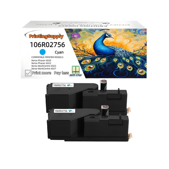 2 Pack High-Quality Cyan Toner Cartridge for Xerox Phaser 6020 6022 WorkCentre 6025 6027