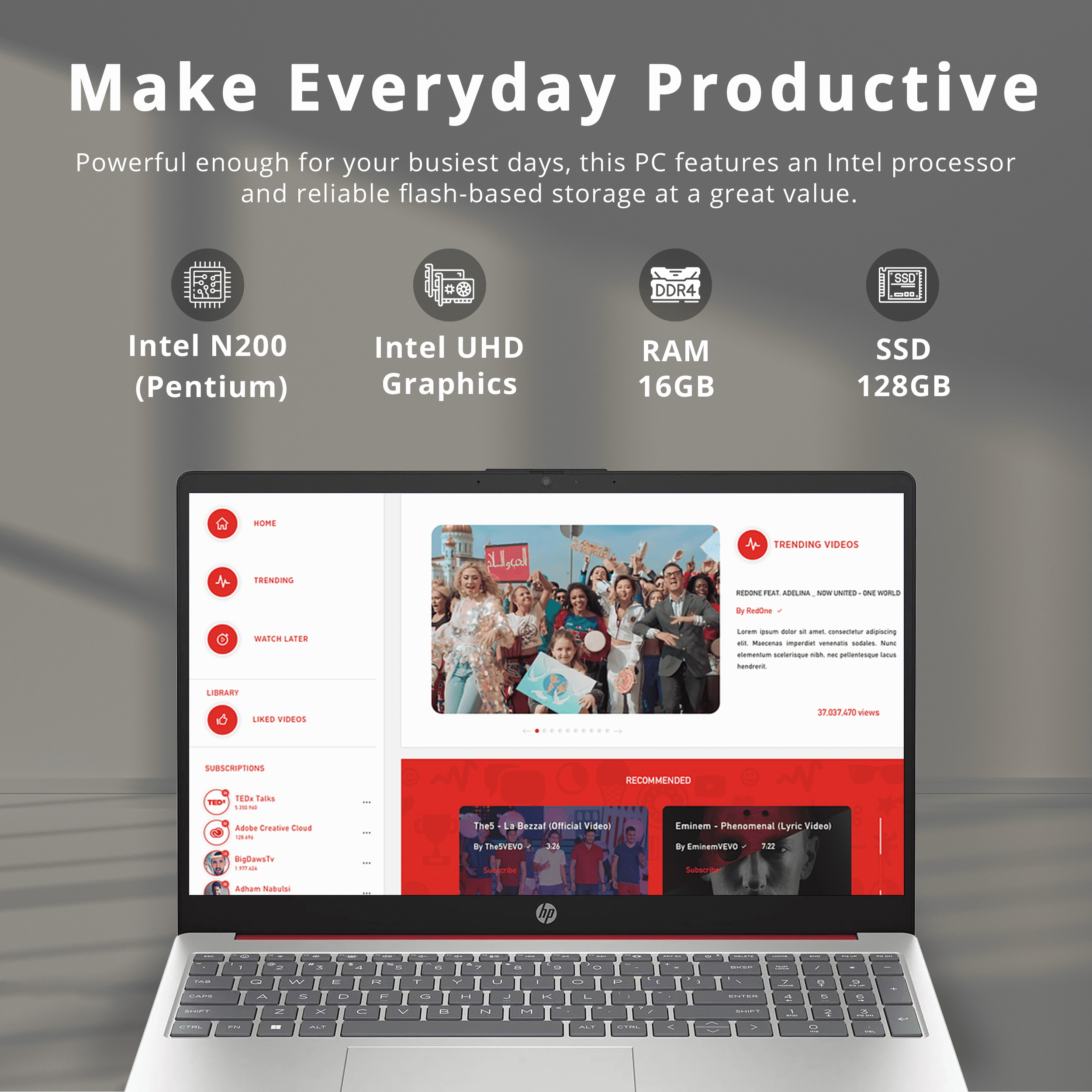 HP 15.6" Business Laptop, Anti-Glare HD Laptop, Intel Pentium Processor, 16GB RAM, 128GB SSD 1 Year Office 365, 720p Camera, Type-C, Win 11, Red