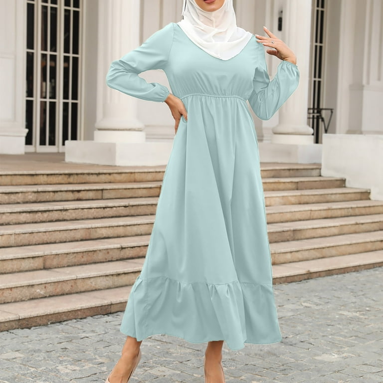 QIPOPIQ Clearance Women's Dresses Summer Trendy Solid Long Sleeve
