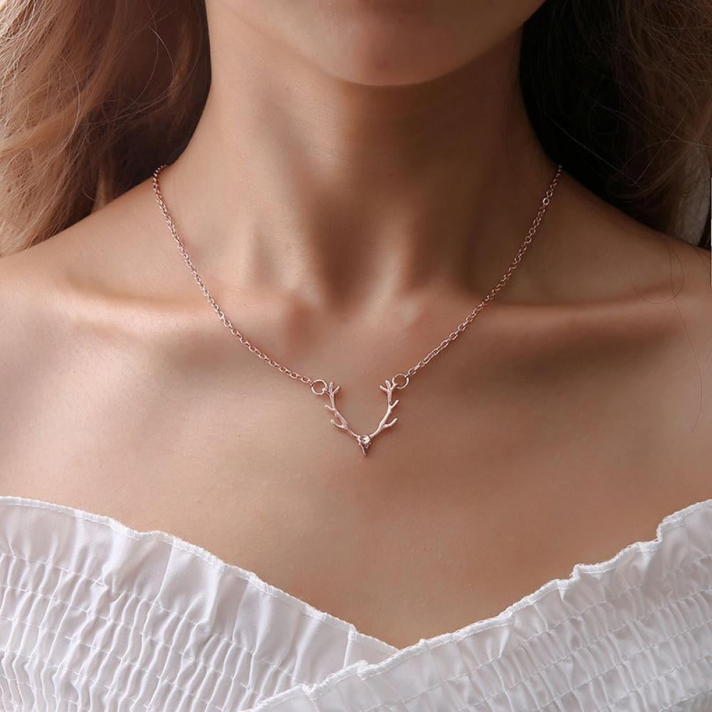 Fashion Reindeer Deer Antler Pendant Necklace Chain Best Gift Jewelry 