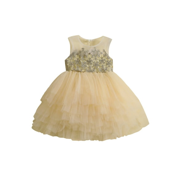 Little Flower Girl Princess Dress Floral Round Neck Sleeveless Layered Tulle Tutu Dress for Party