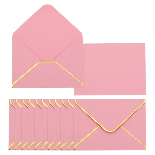 Uxcell Paquete de 50 sobres A6, sobres de tarjeta de 4x6 con solapa en V y borde dorado para invitaciones de boda, graduación y regalos de fiesta, color rosa