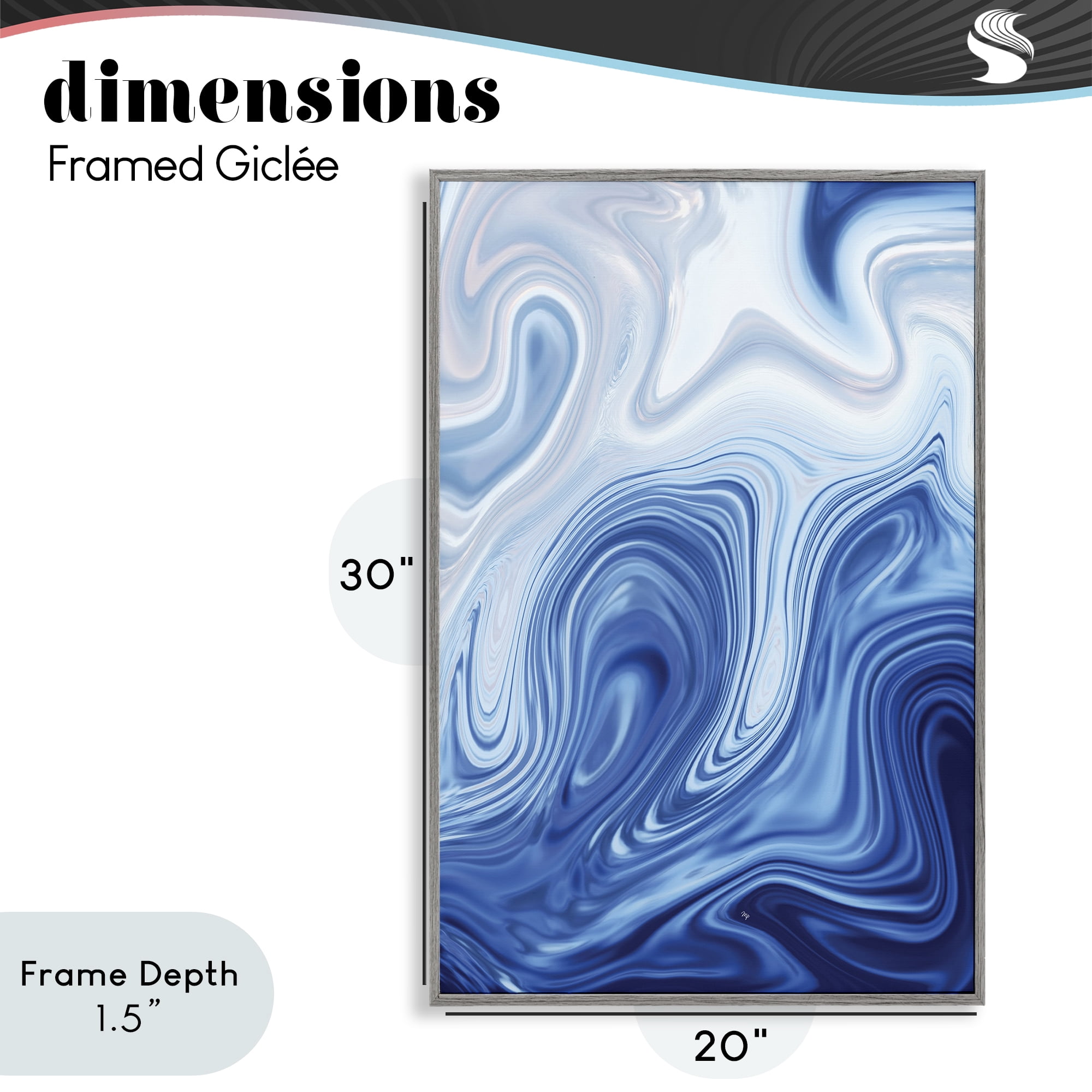Stupell Industries Blue Marble Fluidity Gray Framed Giclee Art, design by Martina Pavlova