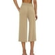 thumbnail image 3 of Pantalones cortos de cintura alta y pierna ancha con cordón para mujer - Color liso, cintura elástica y bolsillos para primavera, verano y otoño, estilo informal, 3 of 4