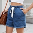 thumbnail image 4 of Mohiass Jean Shorts for Women Drawstring Elastic High Waist Roll Up Hem Summer Casual Baggy Stretchy Denim Shorts Jorts 2025 Blue 2XL, 4 of 6