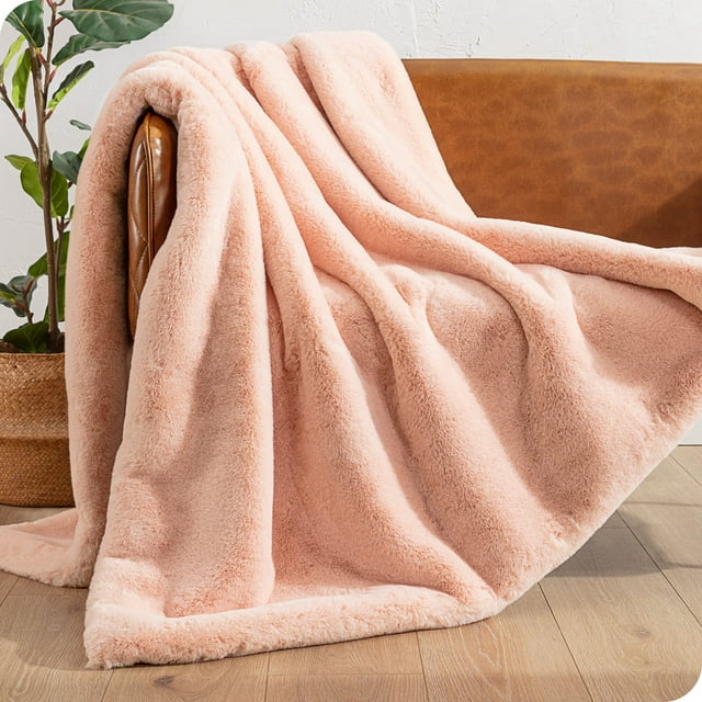 Bare Home Faux Fur Blanket - 47" x 60" - Ultra Soft Fleece - Throw, Blush