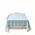 thumbnail image 3 of Dongrere Light Blue White Plaid Ruffled Table Cloth, Rectangle Tablecloth, Table Cover for Dining Room Kitchen Decor, 78.7x59 Inch, 3 of 6