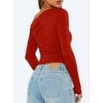 thumbnail image 2 of Women'S Casual Long Sleeve Boat Neck Off Shoulder Slim Fit Crop Top Going Out Blouses Y2K Tight Shirts Red S, 2 of 5