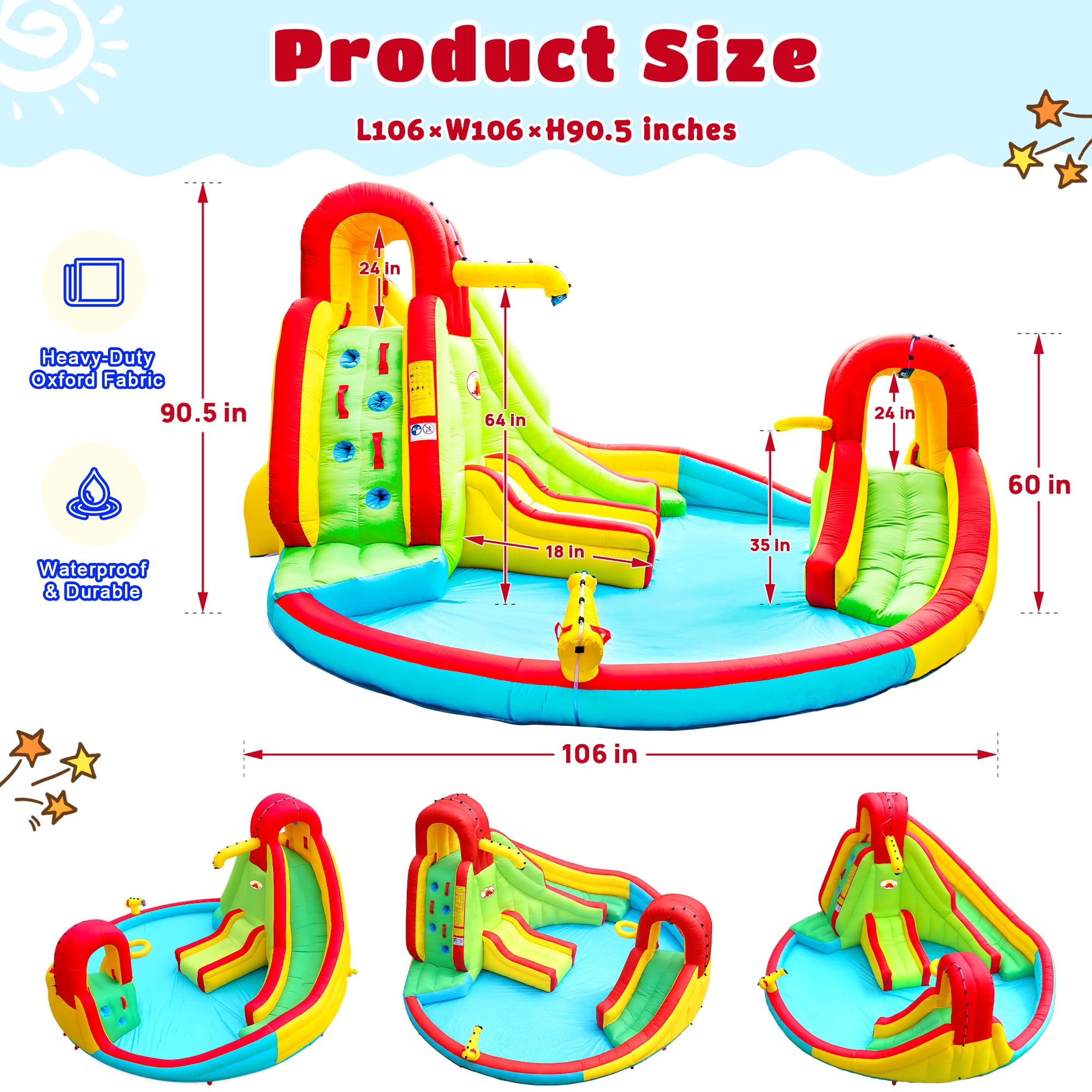 WELLFUNTIME Inflatable Water Slide Bounce House for Kids, Water Park with Blower, Splash Pool for Kids Backyard