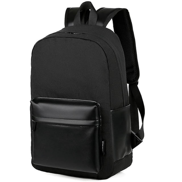 (Black)PU Leather Traveling to Work Backpack Computer Backpack USB Charging Youth School Bag