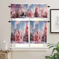 thumbnail image 2 of Christmas Kitchen Curtains and Valances Set, Pink House Candy Cane Snow Christmas Tree Bells Rod Pocket Window Valance Window Curtain Panels for Living Room Bedroom Laundry, 27.5x36in, 3 Pieces, 2 of 7