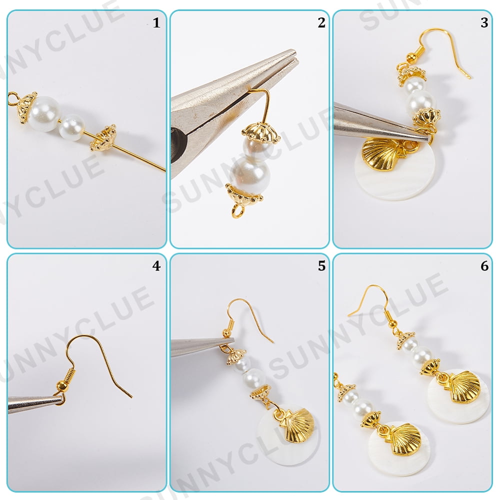 1 Box 10 Sets Ocean Earring Making Kit Summer Hawaii Seashell Charm Sea Shell Charms Starfish Charm Amethyst Turquoise Stone Chip Bead Glass Beads for DIY