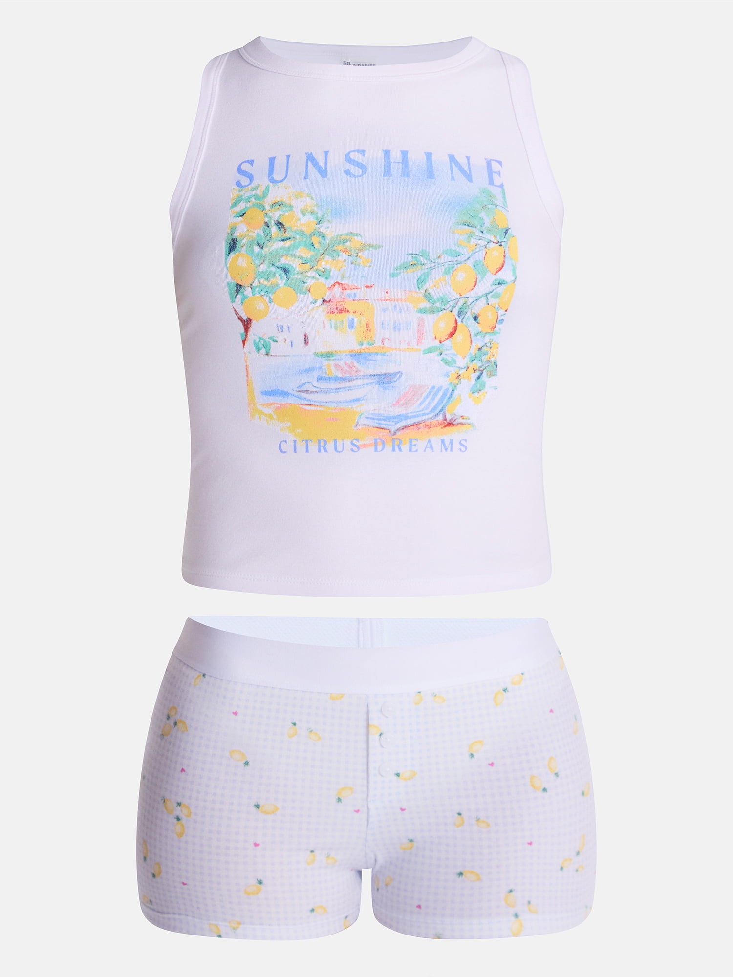 No Boundaries Sleepwear Ribbed Tank Top and Boxers Set from our Cloud Core Collection, 2 Piece, Women’s and Women’s Plus XXS-3X