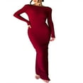 thumbnail image 1 of Femmes Robe Longue Bodycon Couleur Unie Robe à Manches Longues Robe de Soirée, 1 of 5