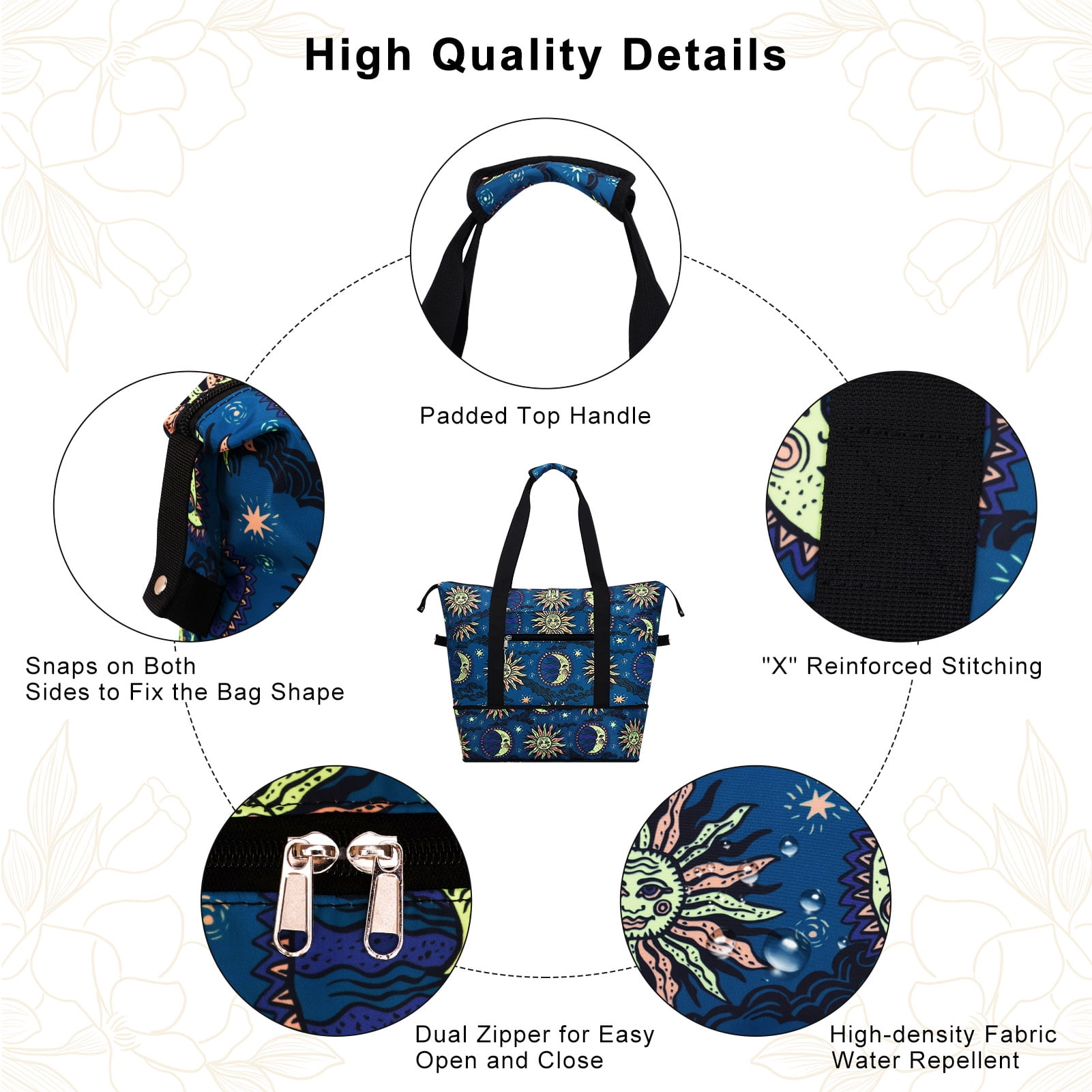 HAWEE Expandable Duffel Bag for Women with Trolley Sleeve and Wet Pocket Water Repellent Weekender Travel Tote Large Capacity Carry On Overnight Luggage for Gym/ Trip/ Camping/ Beach, Sun and Moon