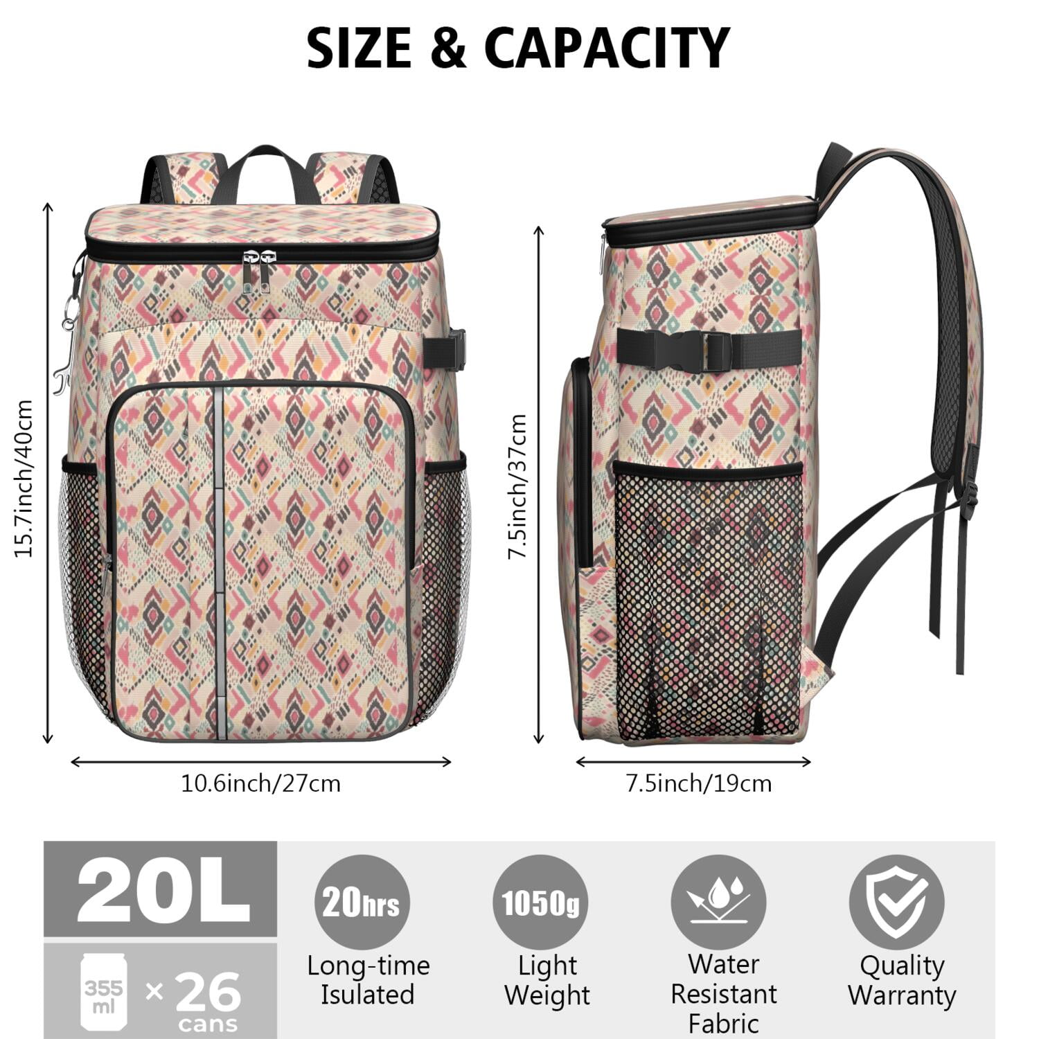 Travel Cooler Bag - Boho Bohemia Flower Camping Beer Cooler Backpack with Bottle Opener- Waterproof Insulated Picnic Backpacks - Cooler Bag for Beach